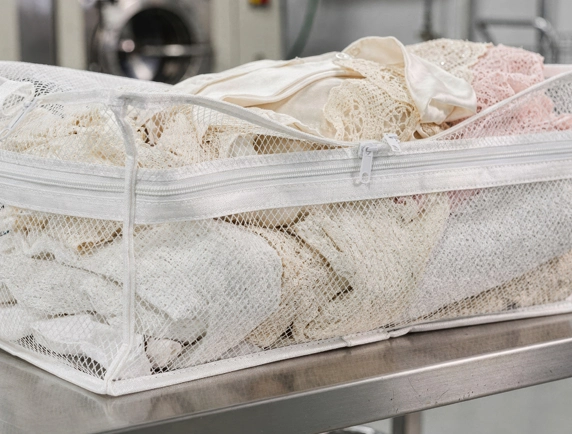 Mesh laundry bags and gentle detergents
